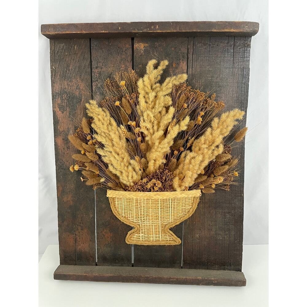 VTG 3D Real Floral Basket Arrangement Wooden Panel Wall Art‎ 19"x24"
